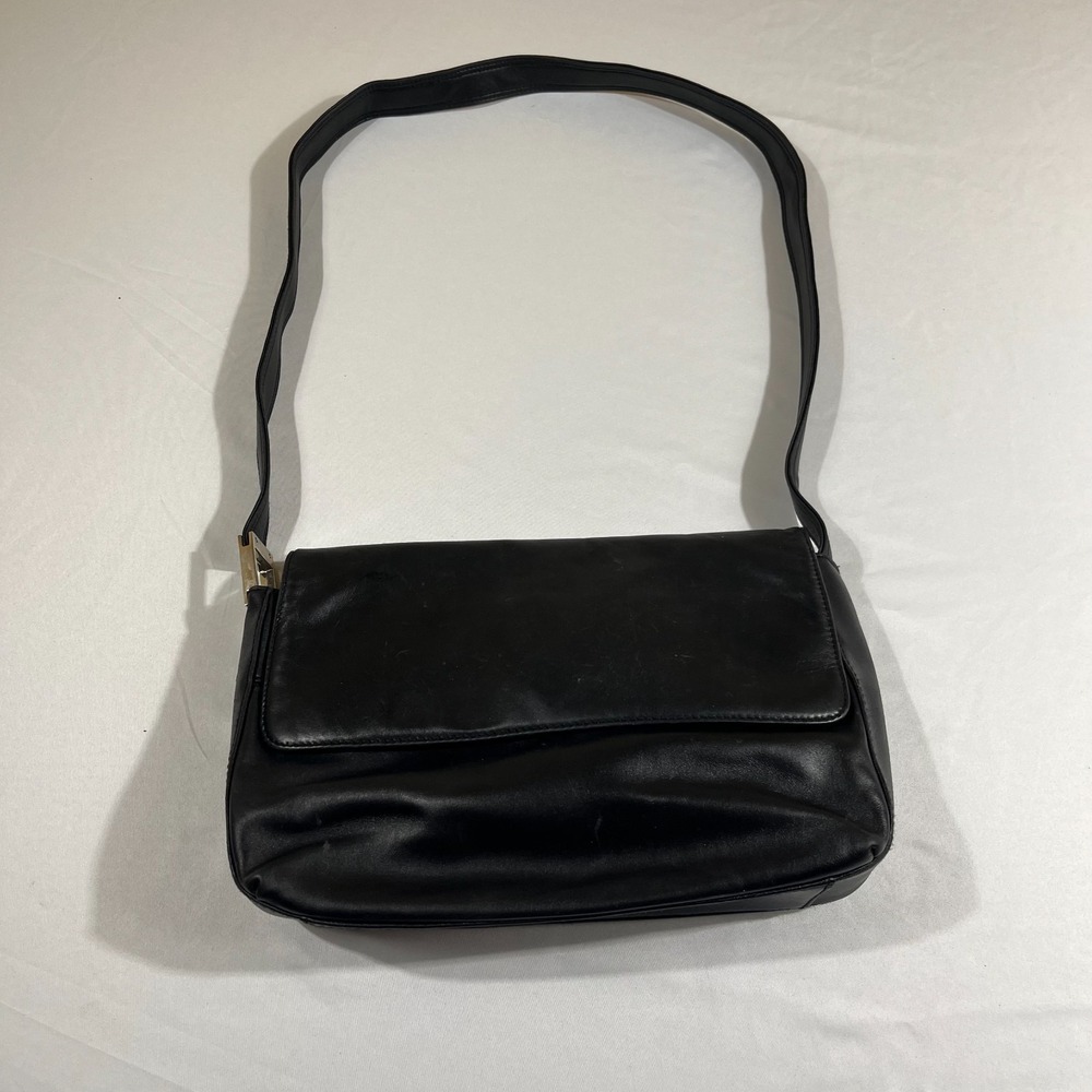 Coletta Genuine Leather Shoulder Bag Black Flap Closure Minimalist Classic Purse
